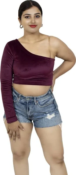 Casual One Shoulder Sleeves Solid Women Brown Top